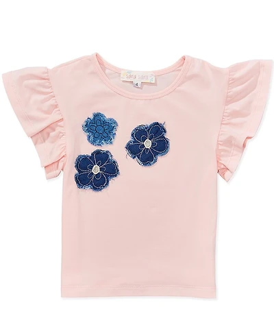 Sara Sara Little Girls Short Sleeve Denim Flower Tee