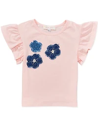 Sara Sara Little Girls Short Sleeve Denim Flower Tee