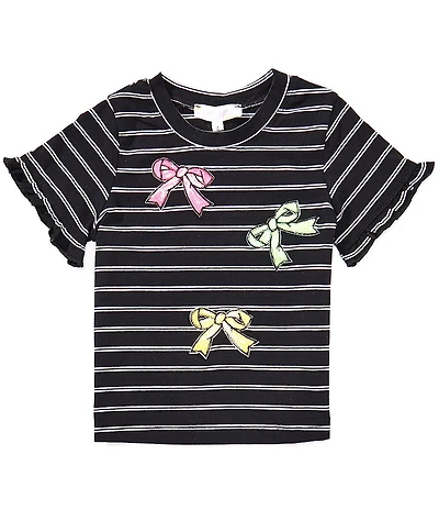 Sara Sara Little Girls Short Sleeve Stripe Bow Graphic T-Shirt