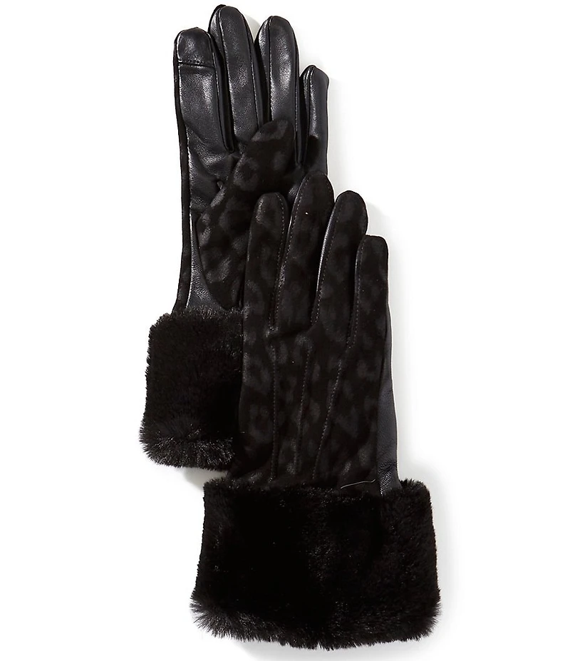 SASSO + SMYTH Women's Leopard Faux Fur Traditional Five Finger Leather Gloves