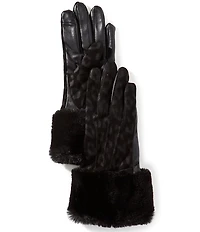 SASSO + SMYTH Women's Leopard Faux Fur Traditional Five Finger Leather Gloves