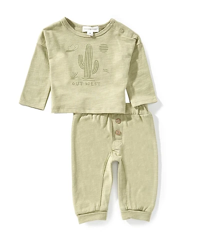 Scene & Heard Baby Boys Knit Cactus Long Sleeve Shirt & Pants set