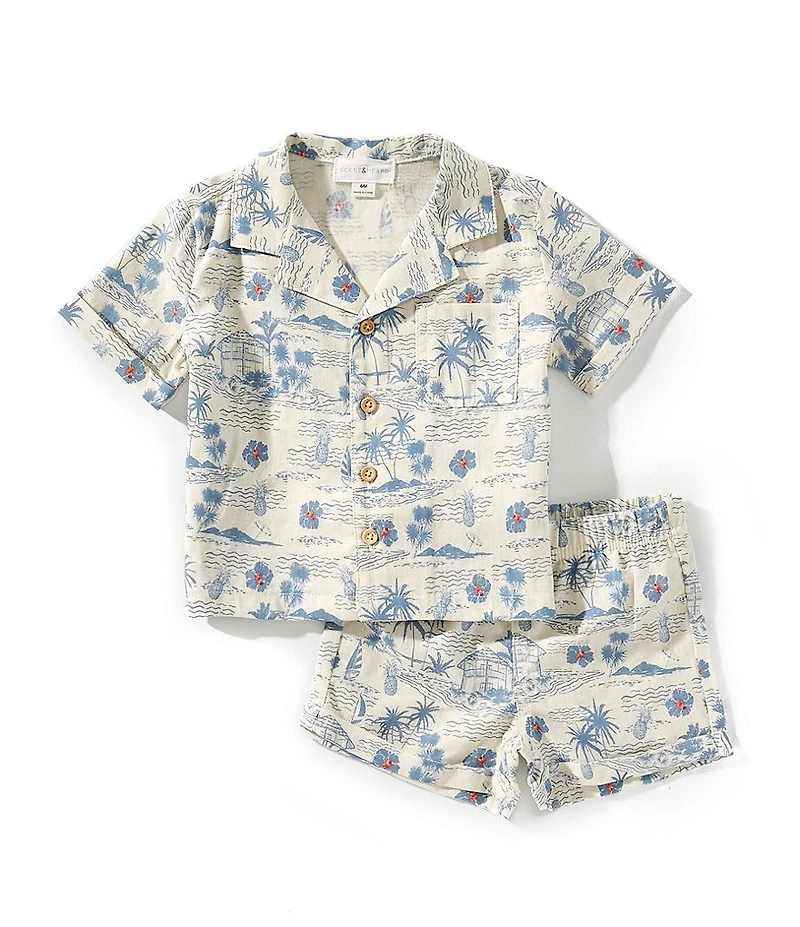Scene&Heard Baby Boys Tropical Print Short Sleeve Camp Shirt & Pull-On Shorts Set