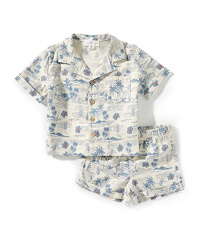 Scene&Heard Baby Boys Tropical Print Short Sleeve Camp Shirt & Pull-On Shorts Set