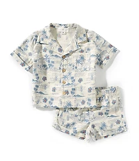 Scene&Heard Baby Boys Tropical Print Short Sleeve Camp Shirt & Pull-On Shorts Set