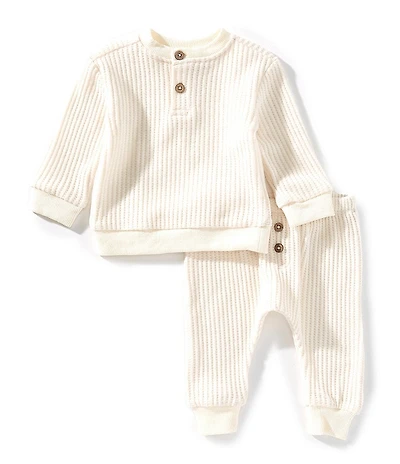 Scene&Heard Baby Boys Brushed Waffle Knit Long Sleeve T-Shirt & Pull-On Pants Set