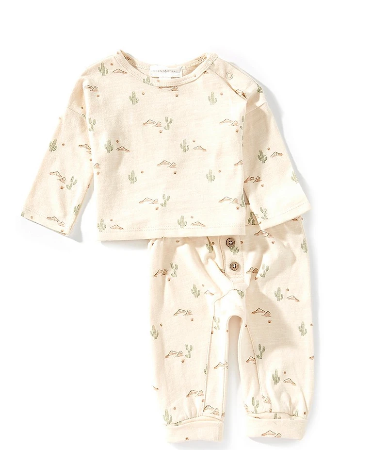 Scene&Heard Baby Boys Desert Print Crew Neck Long Sleeve T-Shirt & Printed Pull-On Pants Set