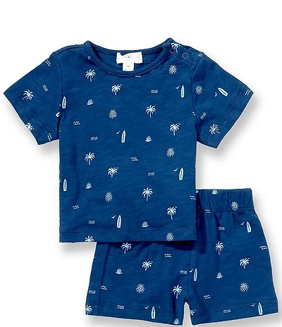 Scene&Heard Baby Boys Knit Beach Print Short Sleeve Tee & Matching Pull-On Shorts Set