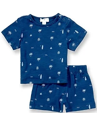 Scene&Heard Baby Boys Knit Beach Print Short Sleeve Tee & Matching Pull-On Shorts Set