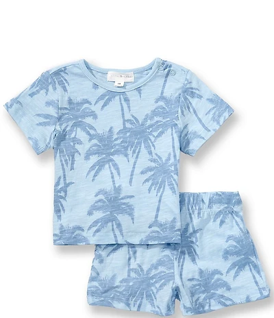 Scene&Heard Baby Boys Knit Tropical Beach Print Short Sleeve Tee & Matching Pull-On Shorts Set