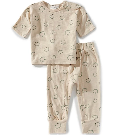 Scene&Heard Baby Boys Knit Smiley Short Sleeve Shirt & Pants Set