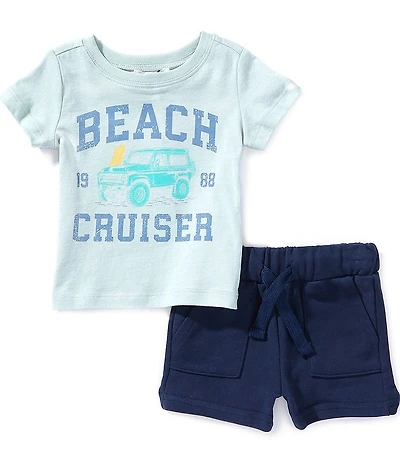 Scene&Heard Baby Boys Short Sleeve Beach Cruiser Tee & Drawstring Shorts Set
