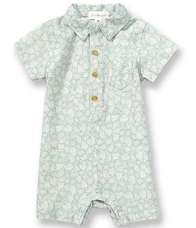 Scene&Heard Baby Boys Leaf Print Polo Collar Short Sleeve Linen Shortall