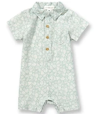 Scene&Heard Baby Boys Leaf Print Polo Collar Short Sleeve Linen Shortall