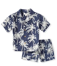 Scene&Heard Baby Boys Palm Tree Camp Shirt & Pull-On Shorts Set