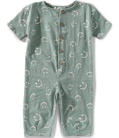 Scene&Heard Baby Boys Smiley Short Sleeve Button Front Shortall
