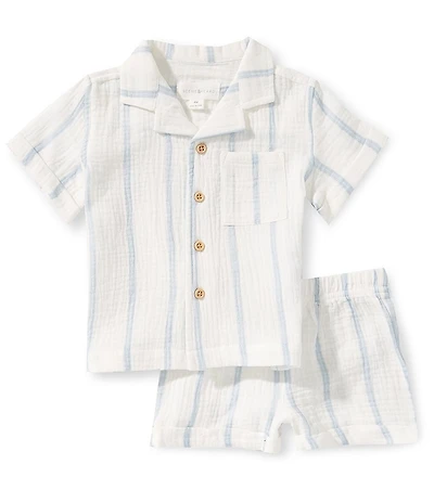 Scene&Heard Baby Boys Stripe Camp Shirt & Pull-On Shorts Set