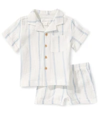 Scene&Heard Baby Boys Stripe Camp Shirt & Pull-On Shorts Set