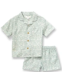 Scene&Heard Baby Boys Woven Leaf Print Short Sleeve Camp Shirt & Matching Pull-On Shorts Set