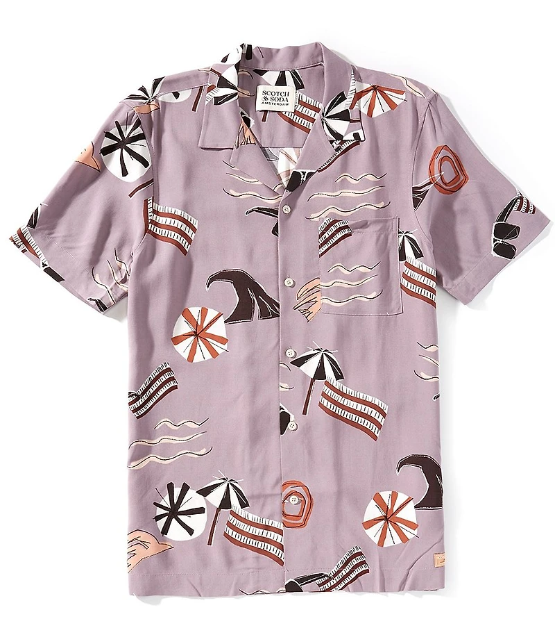 Scotch & Soda Allover Beach Print Short Sleeve Woven Shirt
