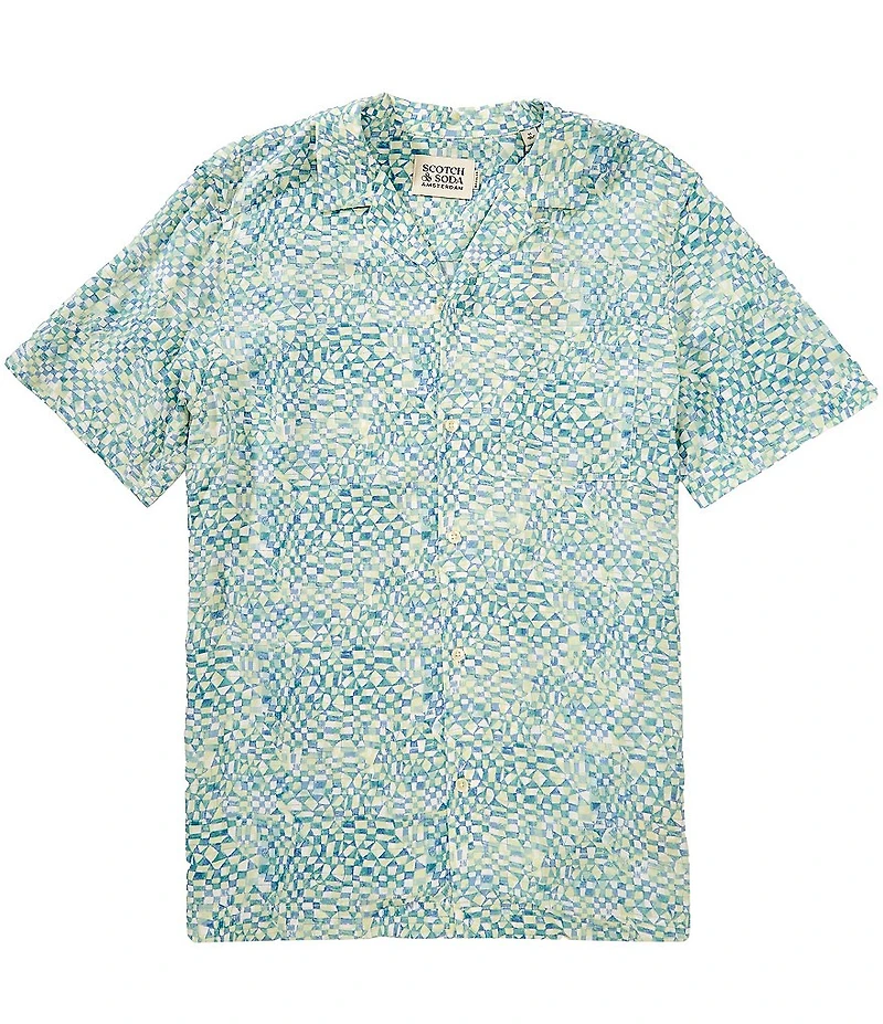 Scotch & Soda Allover Geometric Print Short Sleeve Woven Shirt