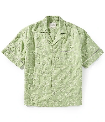 Scotch & Soda Embroidered Linen Blend Short Sleeve Woven Camp Shirt