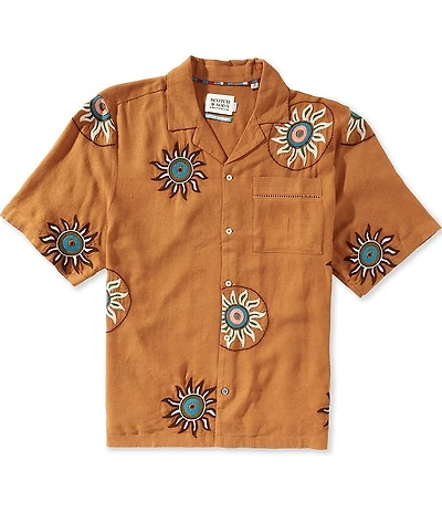 Scotch & Soda Embroidered Linen Short Sleeve Woven Camp Shirt