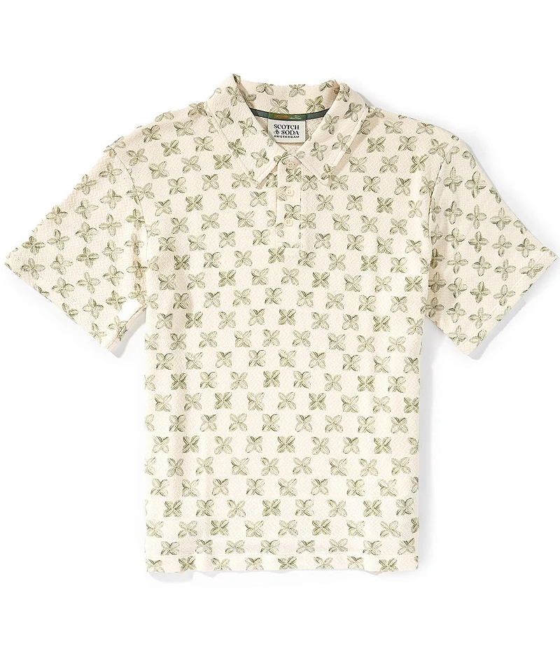 Scotch & Soda Printed Structured Short Sleeve Polo Shirt