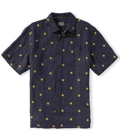 Scotch & Soda Starts Linen Printed Regular Fit Short Sleeve Woven Shirt