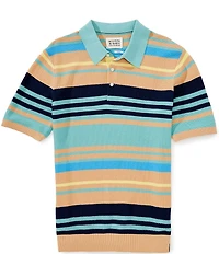 Scotch & Soda Stripe Print Structured Knit Short Sleeve Polo Shirt