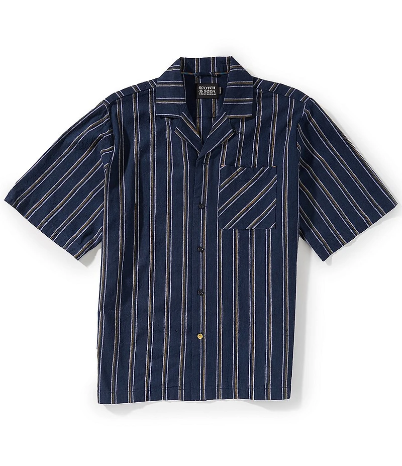 Scotch & Soda Stripe Short Sleeve Woven Camp Shirt