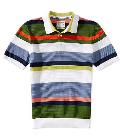 Scotch & Soda Structured Stripe Short Sleeve Polo Shirt