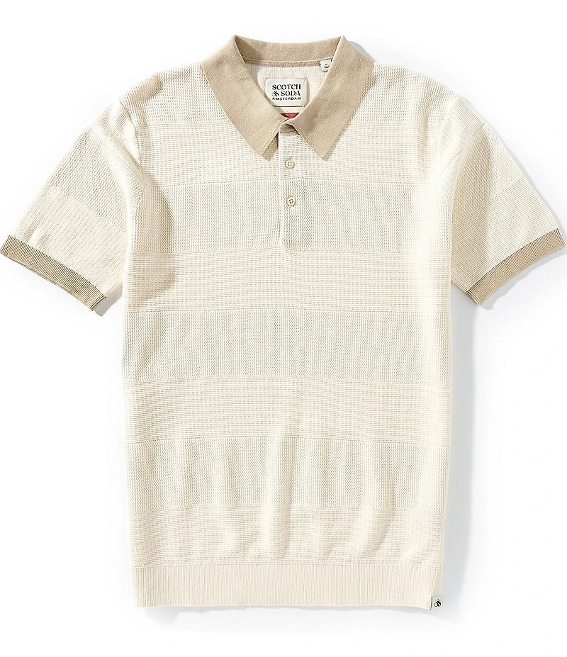 Scotch & Soda Two Toned Structured Knitted Short Sleeve Polo Shirt