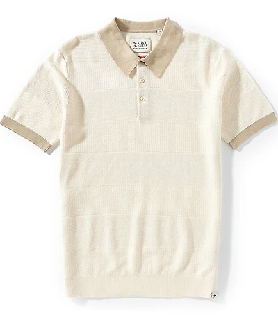 Scotch & Soda Two Toned Structured Knitted Short Sleeve Polo Shirt