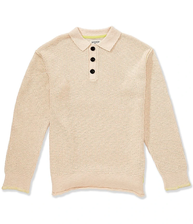 Scotch & Soda Waffle Stitch Dropped Shoulder Long Sleeve Polo Shirt
