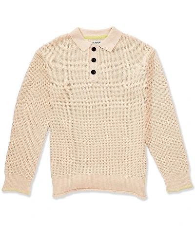 Scotch & Soda Waffle Stitch Dropped Shoulder Long Sleeve Polo Shirt
