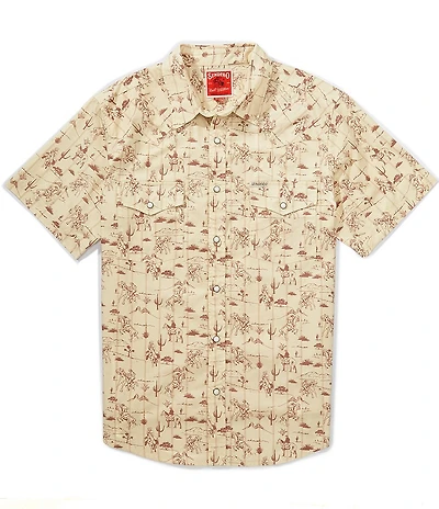 Sendero Provisions Co. The Wyatt Western Cowboy Print Pearl Snap Short Sleeve Woven Shirt