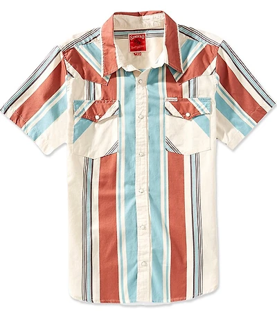 Sendero Provisions Co. The Wyatt Western Stripe Print Pearl Snap Short Sleeve Woven Shirt