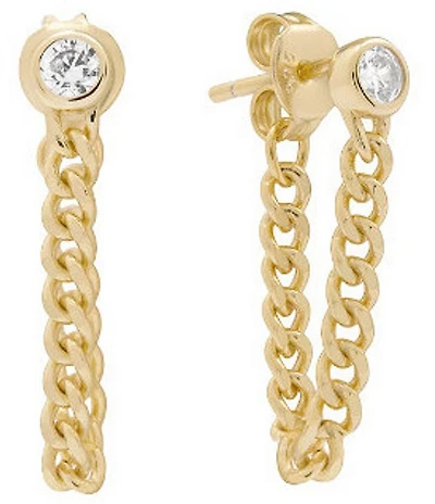SHASHI Petite Solitaire Bezel Chain Drop Earrings