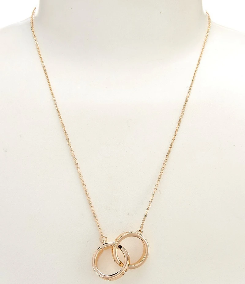 Simplicity Crystal Stone Interlinked Ring Drop Short Pendant Necklace