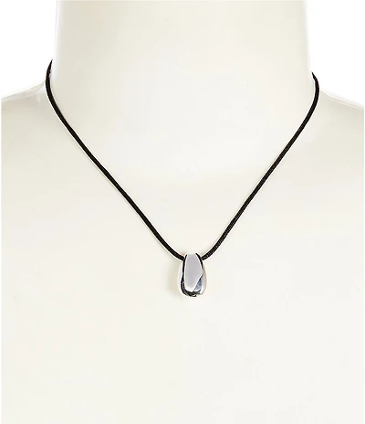 Simplicity Jet Cord Polished Metal Teardrop Charm Short Pendant Necklace