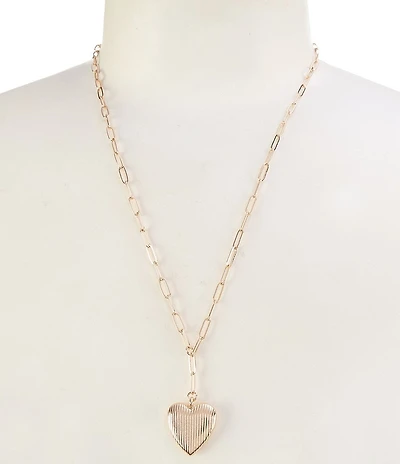 Simplicity Line Textured Heart Pendant Paperclip Chain Long Pendant Necklace