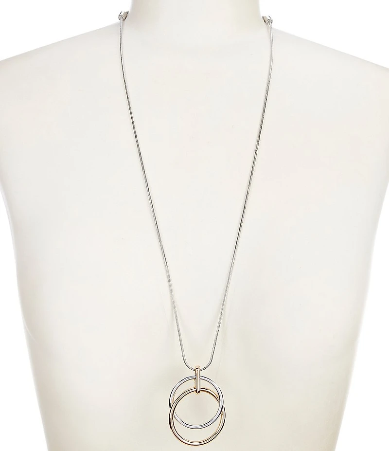 Simplicity Orbital Double Wire Long Pendant Necklace