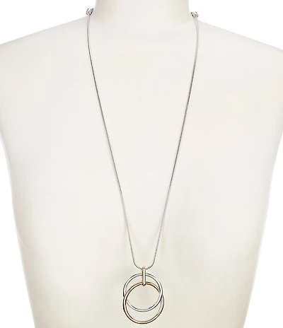 Simplicity Orbital Double Wire Long Pendant Necklace