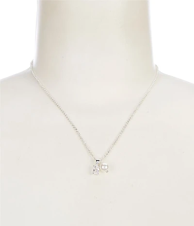 Simplicity Pearl and Crystal Drop Short Pendant Necklace