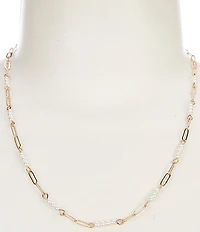 Simplicity Pearl Station Paperclip Chain Collar Necklace