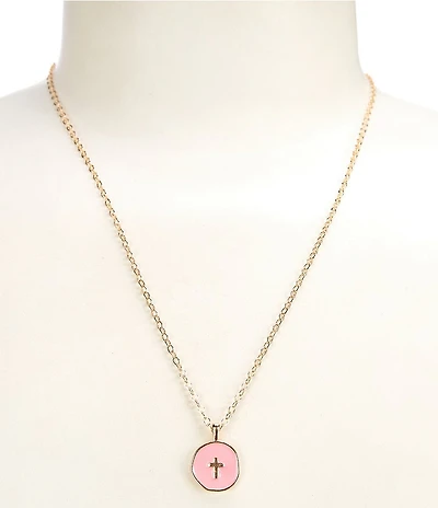 Simplicity Pink Enamel Cross Short Pendant Necklace