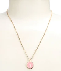 Simplicity Pink Enamel Cross Short Pendant Necklace