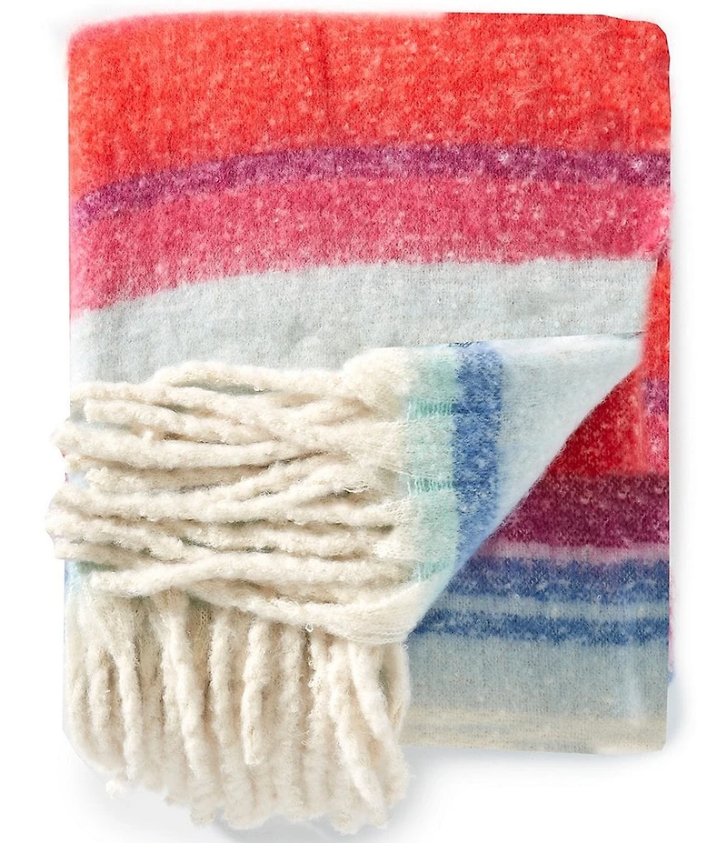 Southern Living Brooke Stripe Fringe Trim Throw Blanket