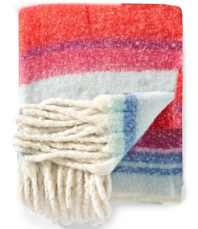 Southern Living Brooke Stripe Fringe Trim Throw Blanket